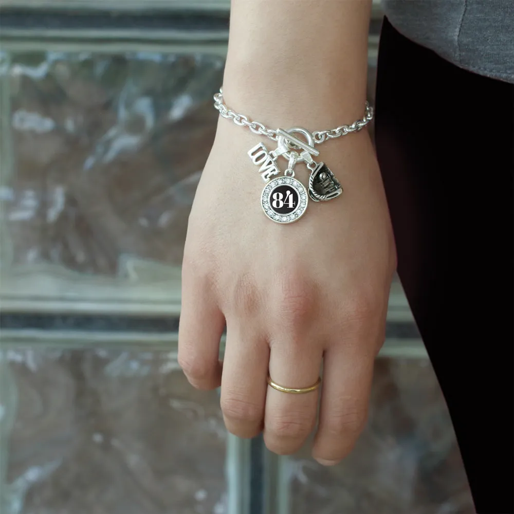 Silver Baseball Glove - Sports Number 84 Circle Charm Toggle Bracelet