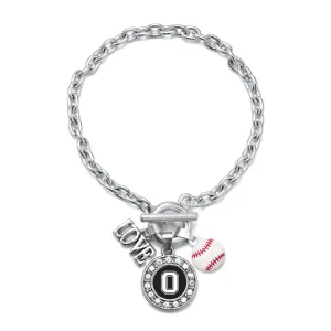 Silver Baseball - Sports Initial O Circle Charm Toggle Bracelet