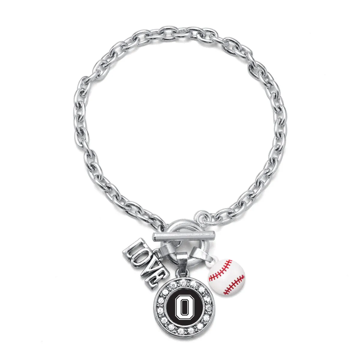Silver Baseball - Sports Initial O Circle Charm Toggle Bracelet