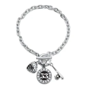 Silver Baseball/Softball - Sports Number 53 Circle Charm Toggle Bracelet