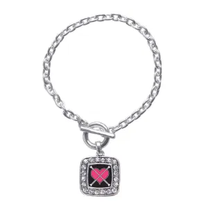 Silver Baton Twirling Square Charm Toggle Bracelet