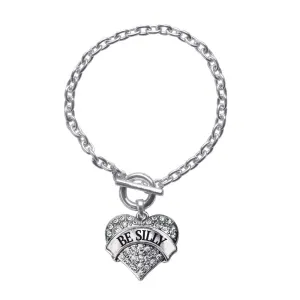 Silver Be Silly Pave Heart Charm Toggle Bracelet
