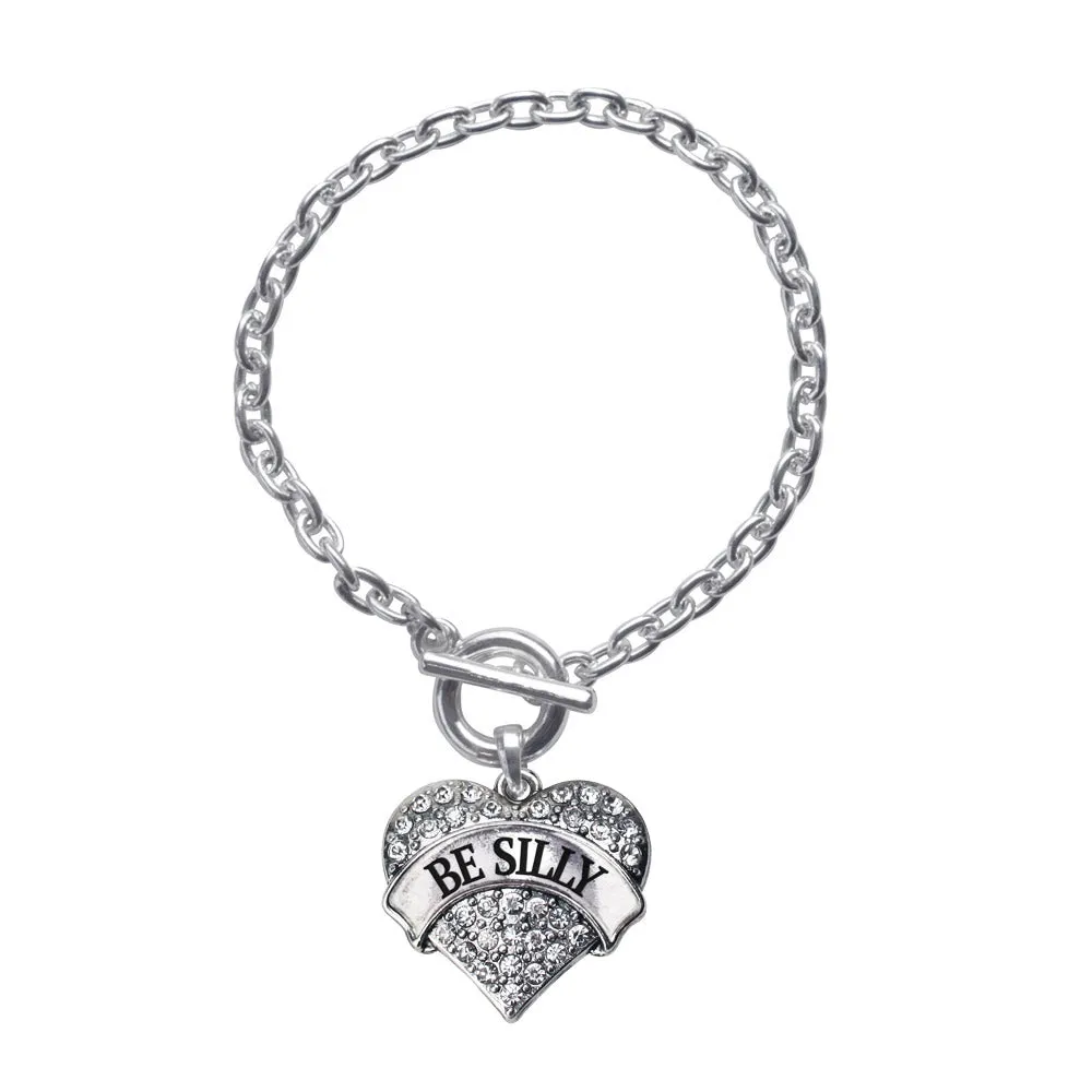 Silver Be Silly Pave Heart Charm Toggle Bracelet