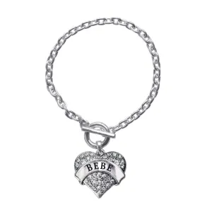 Silver Bebe Pave Heart Charm Toggle Bracelet