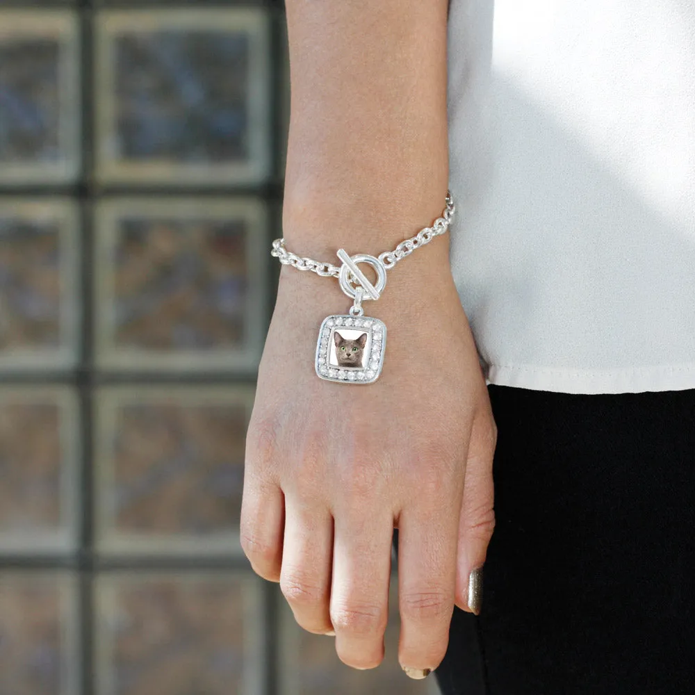 Silver Birman Cat Square Charm Toggle Bracelet
