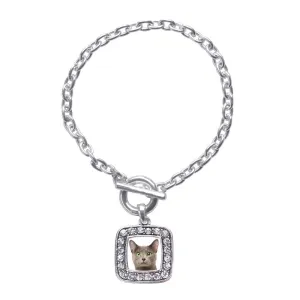 Silver Birman Cat Square Charm Toggle Bracelet