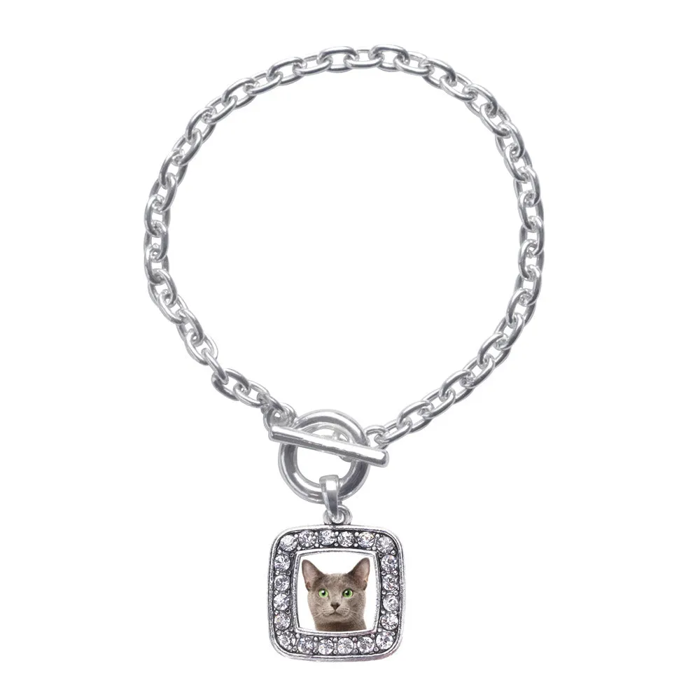 Silver Birman Cat Square Charm Toggle Bracelet