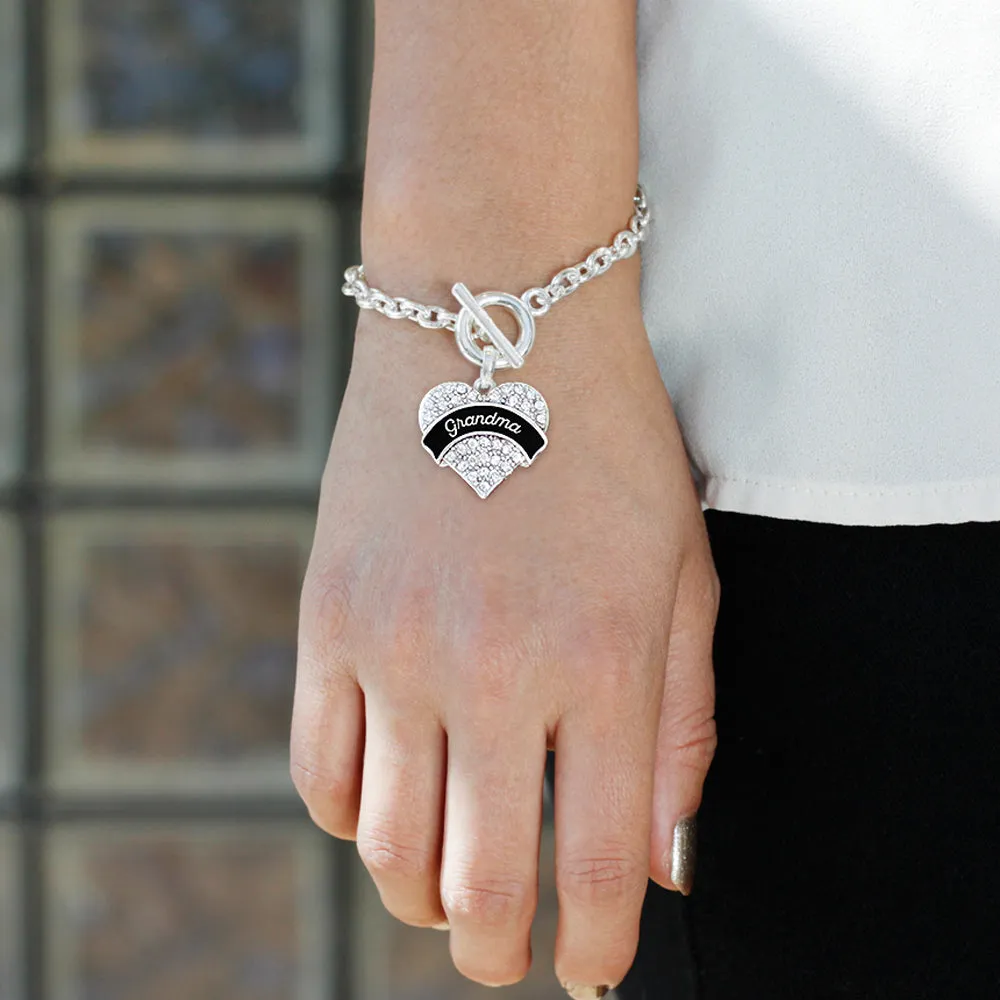 Silver Black and White Grandma Pave Heart Charm Toggle Bracelet