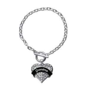 Silver Black and White Grandma Pave Heart Charm Toggle Bracelet