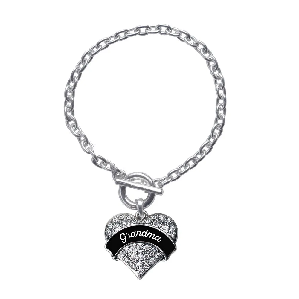 Silver Black and White Grandma Pave Heart Charm Toggle Bracelet