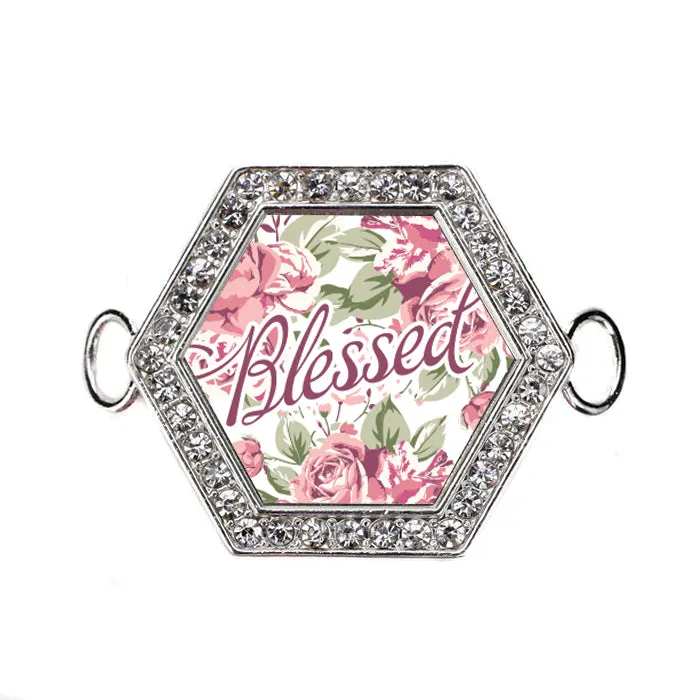 Silver Blessed Floral Hexagon Charm Bangle Bracelet