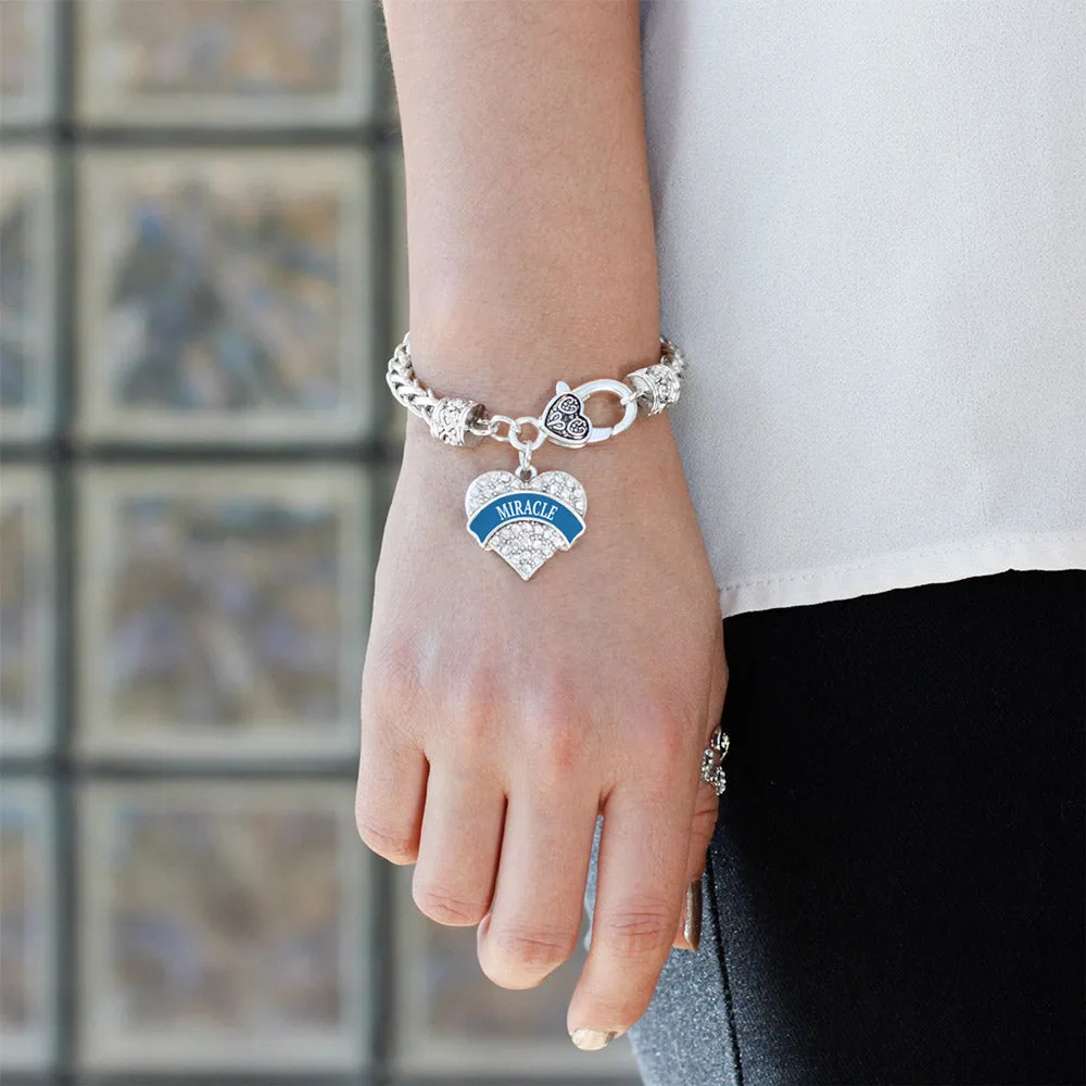 Silver Blue Miracle Pave Heart Charm Braided Bracelet
