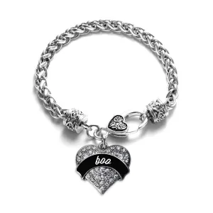 Silver Boo Pave Heart Charm Braided Bracelet