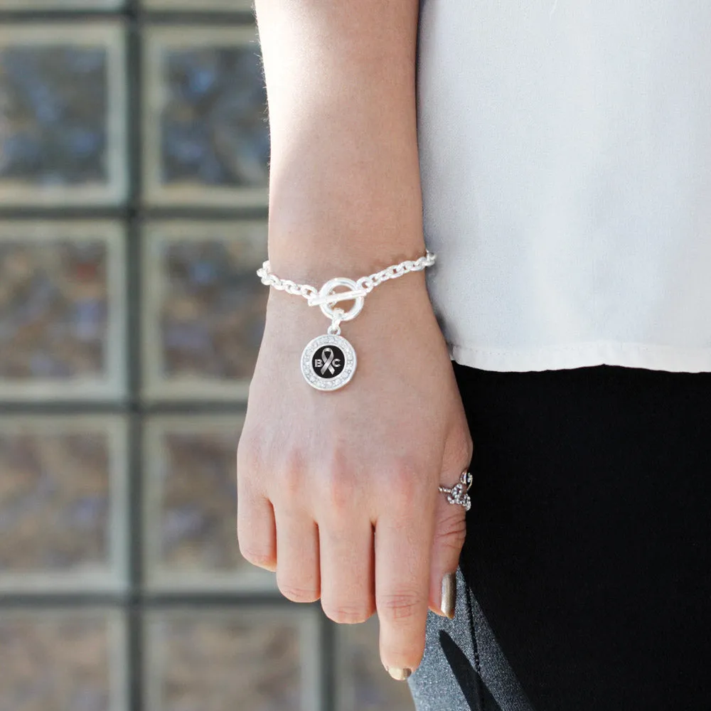 Silver Brain Cancer Awareness and Support Circle Charm Toggle Bracelet