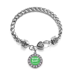 Silver Brain Injury Awareness Circle Charm Braided Bracelet