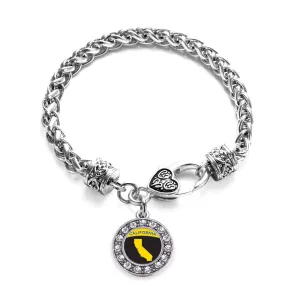 Silver California Outline Circle Charm Braided Bracelet