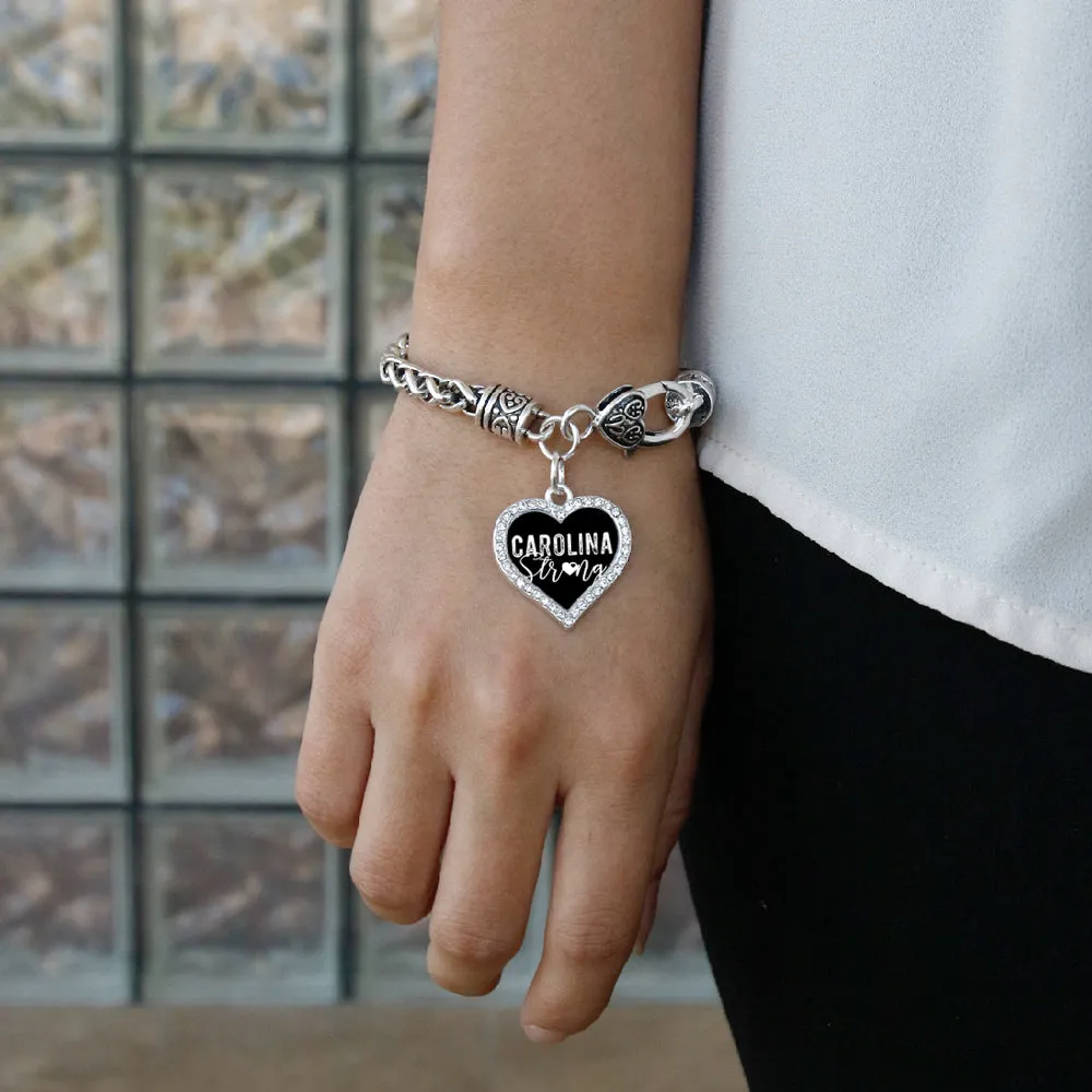 Silver Carolina Strong Open Heart Charm Braided Bracelet
