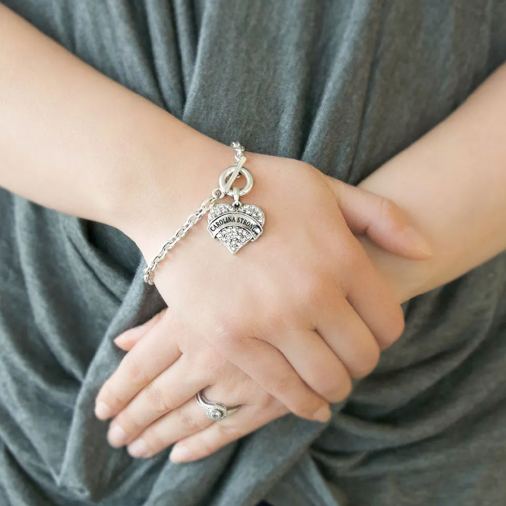 Silver Carolina Strong Pave Heart Charm Toggle Bracelet