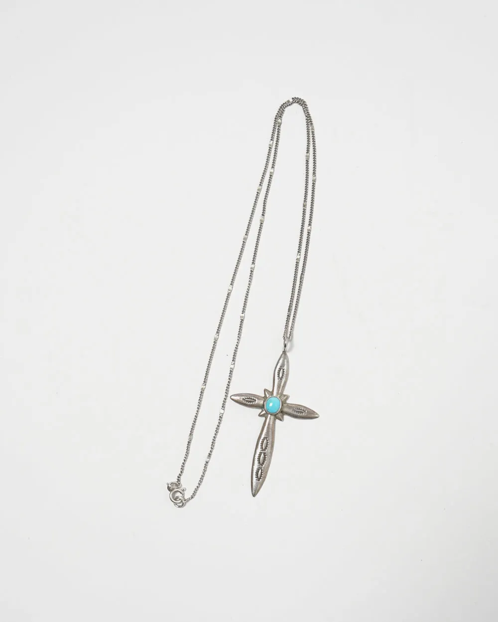 Silver Chain Necklace w/ Turquoise Cross Charm