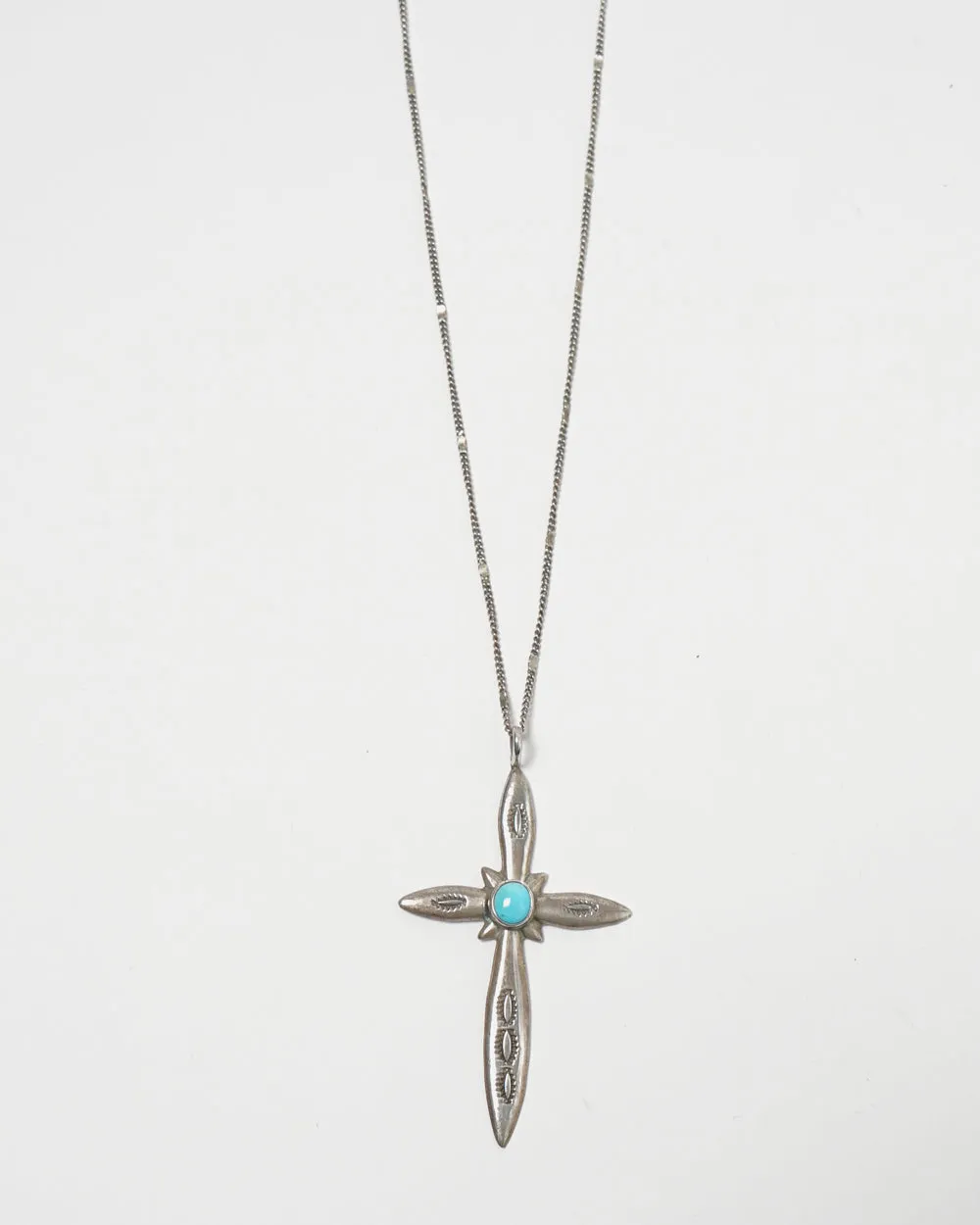 Silver Chain Necklace w/ Turquoise Cross Charm
