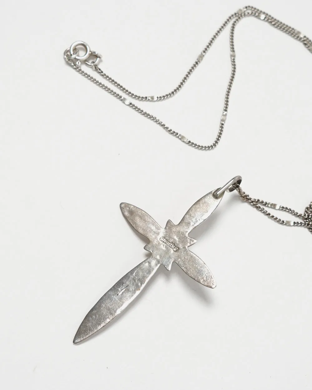 Silver Chain Necklace w/ Turquoise Cross Charm