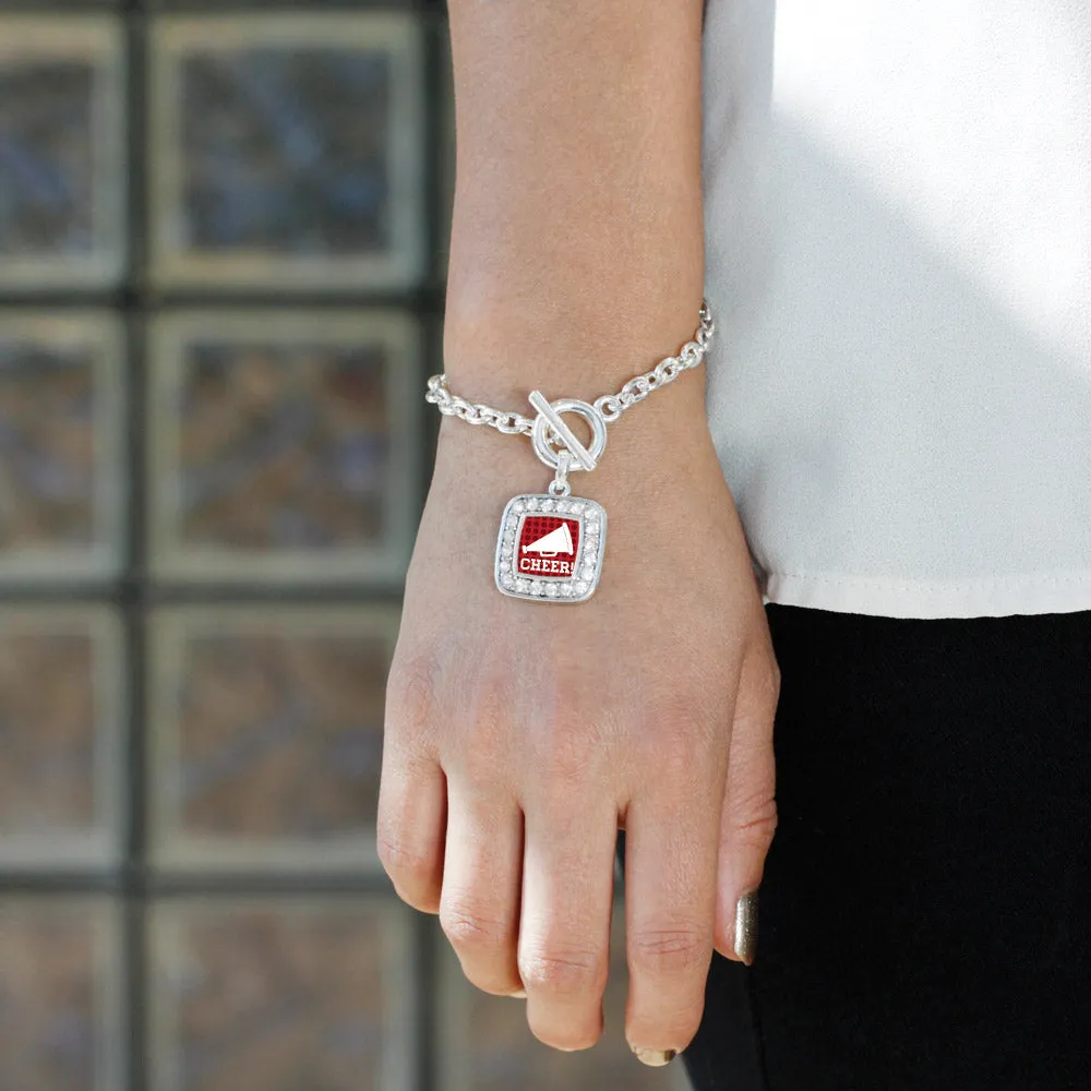 Silver Cheer Square Charm Toggle Bracelet