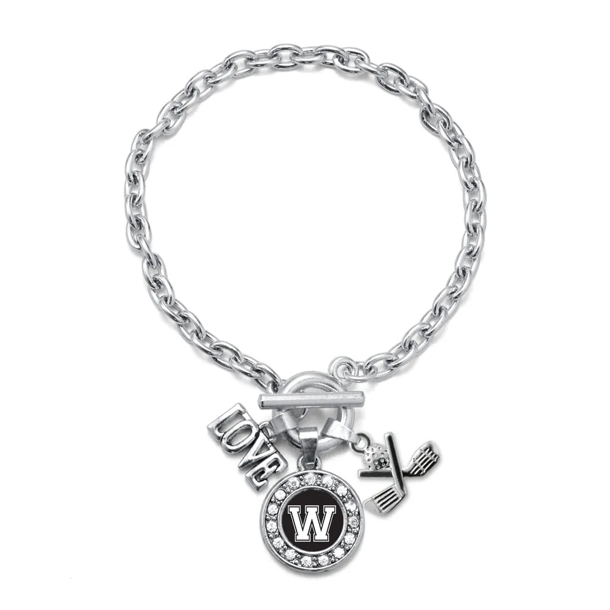 Silver Cheerleader - Sports Initial W Circle Charm Toggle Bracelet