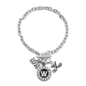 Silver Cheerleader - Sports Initial W Circle Charm Toggle Bracelet