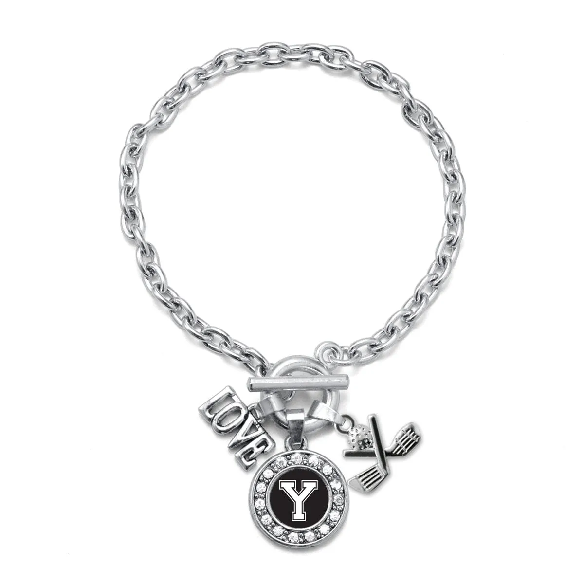Silver Cheerleader - Sports Initial Y Circle Charm Toggle Bracelet