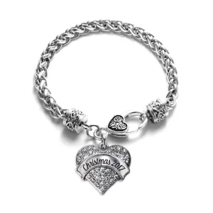 Silver Christmas 2017 Pave Heart Charm Braided Bracelet