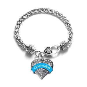 Silver Class of 2019 - Blue Pave Heart Charm Braided Bracelet