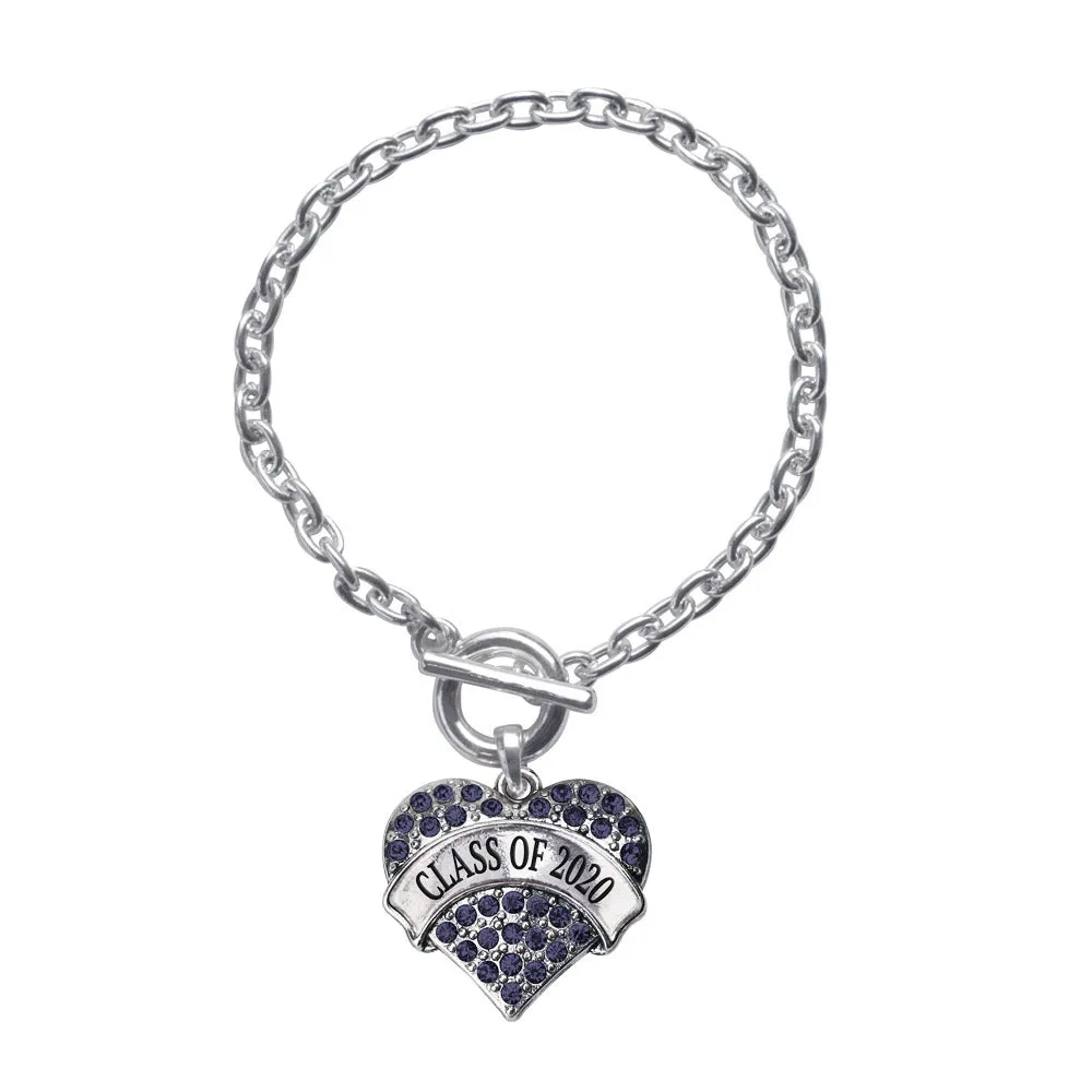 Silver Class of 2020 Navy Blue Pave Heart Charm Toggle Bracelet