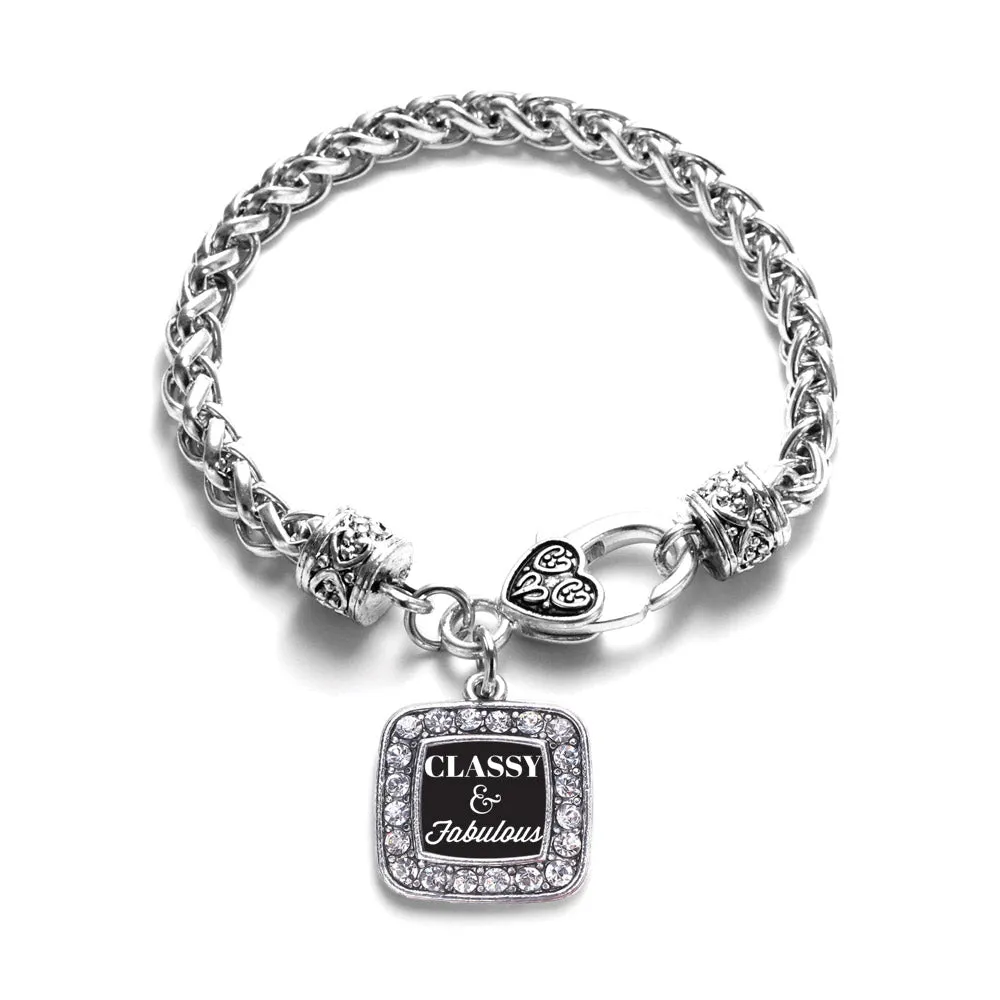 Silver Classy And Fabulous Square Charm Braided Bracelet