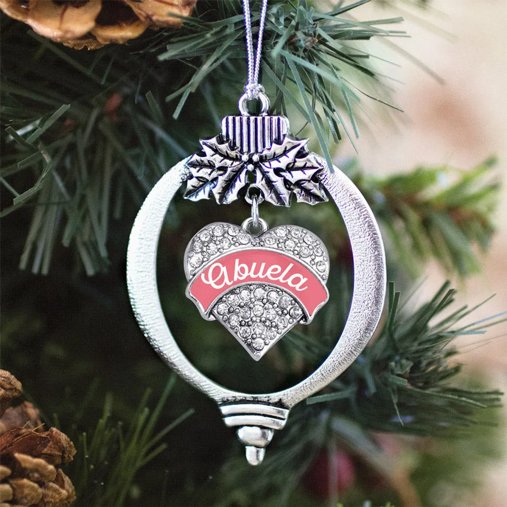 Silver Coral Abuela Pave Heart Charm Holiday Ornament