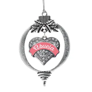 Silver Coral Abuela Pave Heart Charm Holiday Ornament