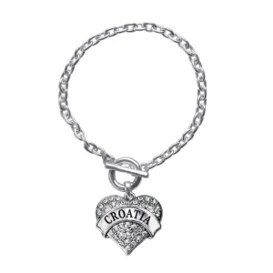 Silver Croatia Pave Heart Charm Toggle Bracelet