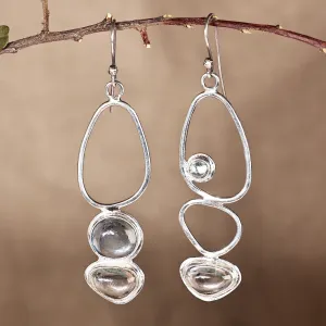 Silver Dangle Earrings with Synthetic Blue & Grey Sapphire - Abstract Duo | NOVICA