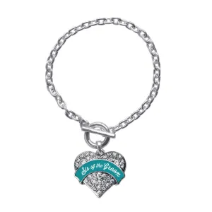 Silver Dark Teal Sis of Groom Pave Heart Charm Toggle Bracelet