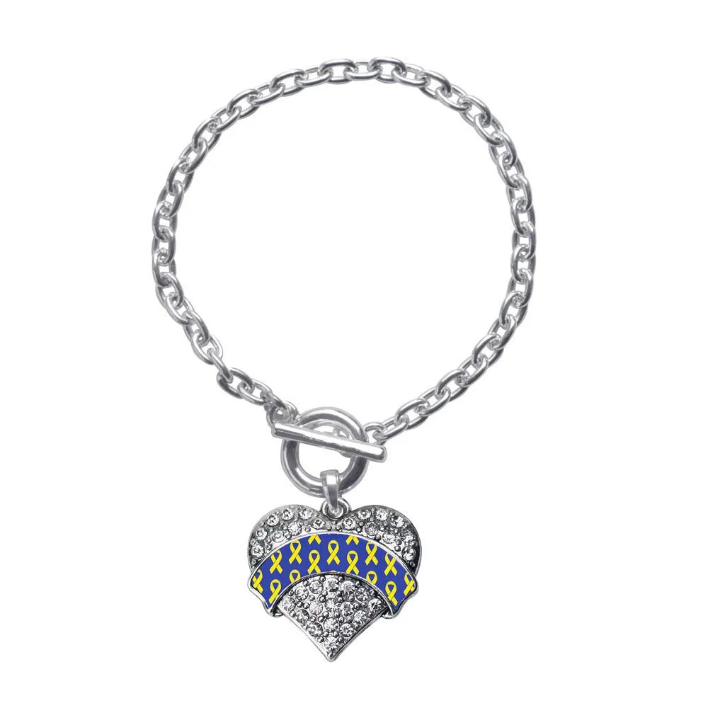 Silver Down Syndrome Awareness & Support Pave Heart Charm Toggle Bracelet