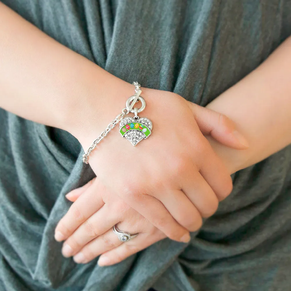 Silver Easter Eggs Pave Heart Charm Toggle Bracelet