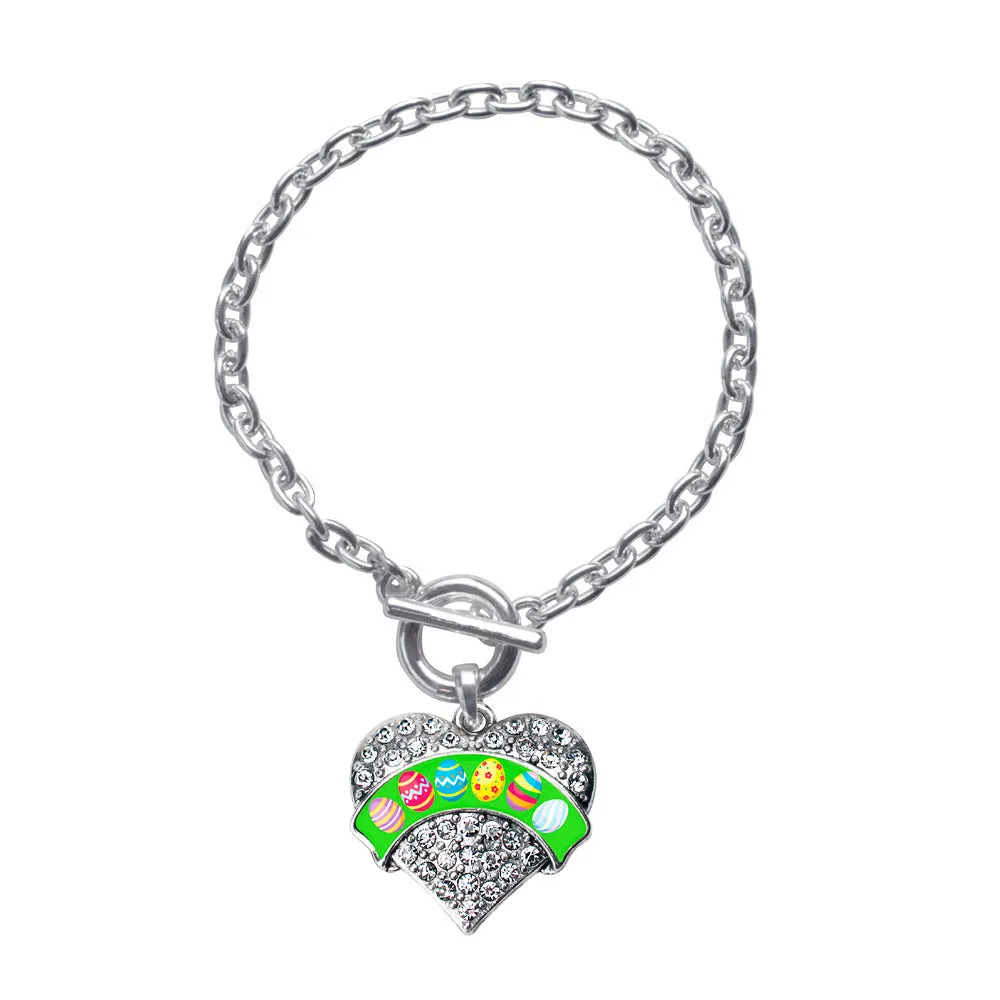 Silver Easter Eggs Pave Heart Charm Toggle Bracelet