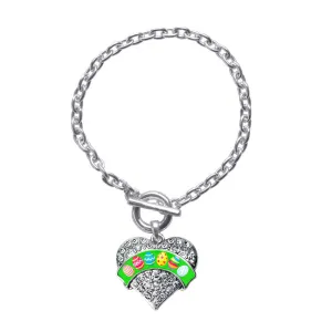 Silver Easter Eggs Pave Heart Charm Toggle Bracelet