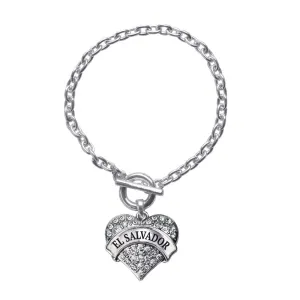 Silver El Salvador Pave Heart Charm Toggle Bracelet
