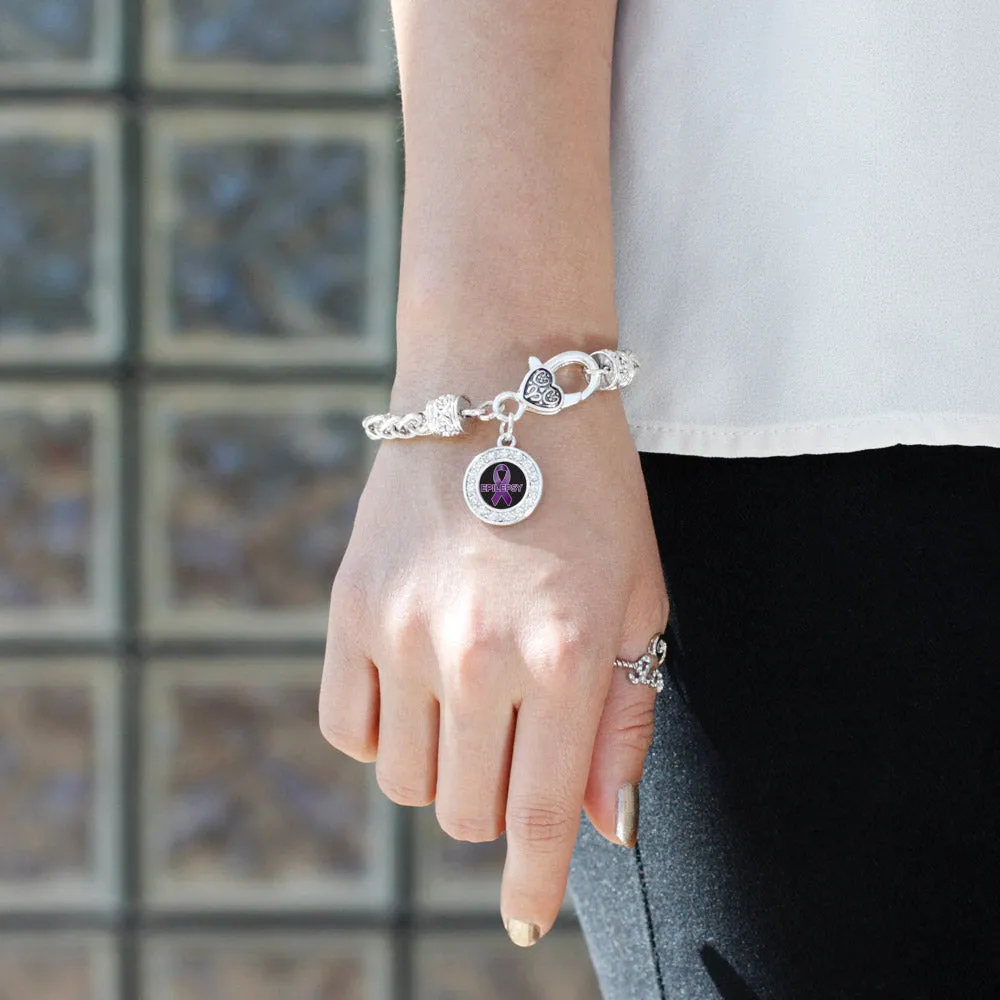 Silver Epilepsy Awareness Circle Charm Braided Bracelet