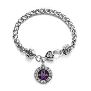 Silver Epilepsy Awareness Circle Charm Braided Bracelet