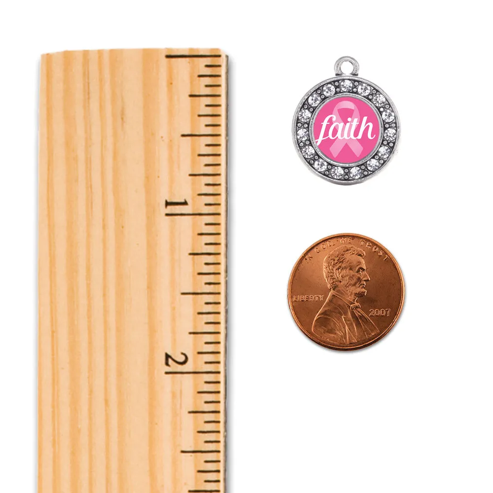 Silver Faith Ribbon Breast Cancer Awareness Circle Charm Toggle Bracelet