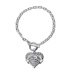 Silver Football Aunt Pave Heart Charm Toggle Bracelet