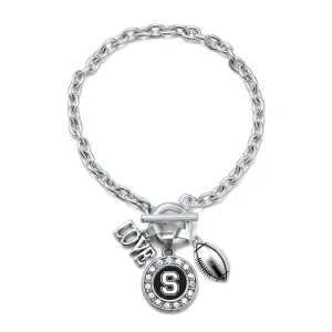 Silver Football - Sports Initial S Circle Charm Toggle Bracelet