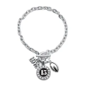 Silver Football - Sports Number 15 Circle Charm Toggle Bracelet