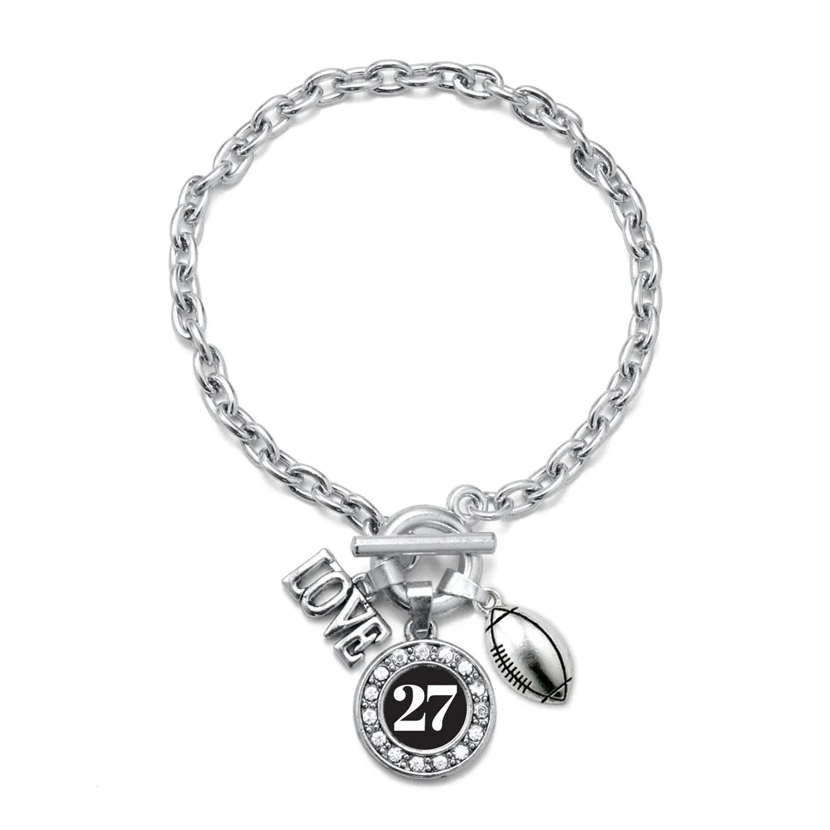 Silver Football - Sports Number 27 Circle Charm Toggle Bracelet